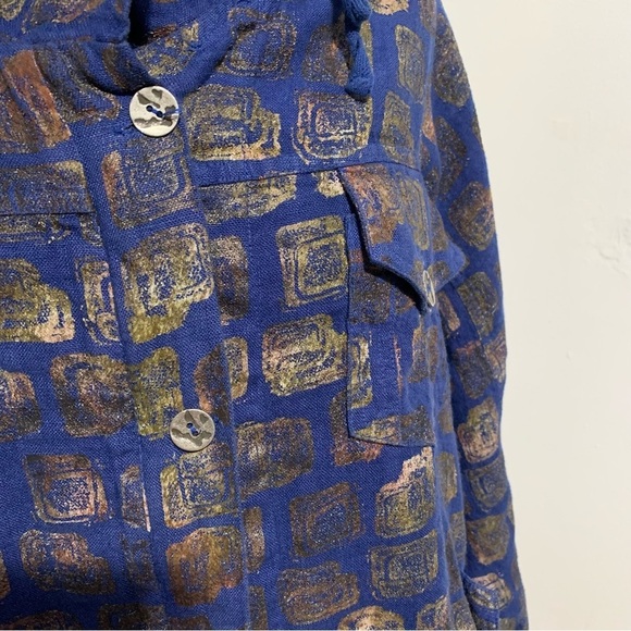 Alain Murati Studio Blue Gold Oversized 100% Linen Shacket with Hoodie Size M - Picture 11 of 14